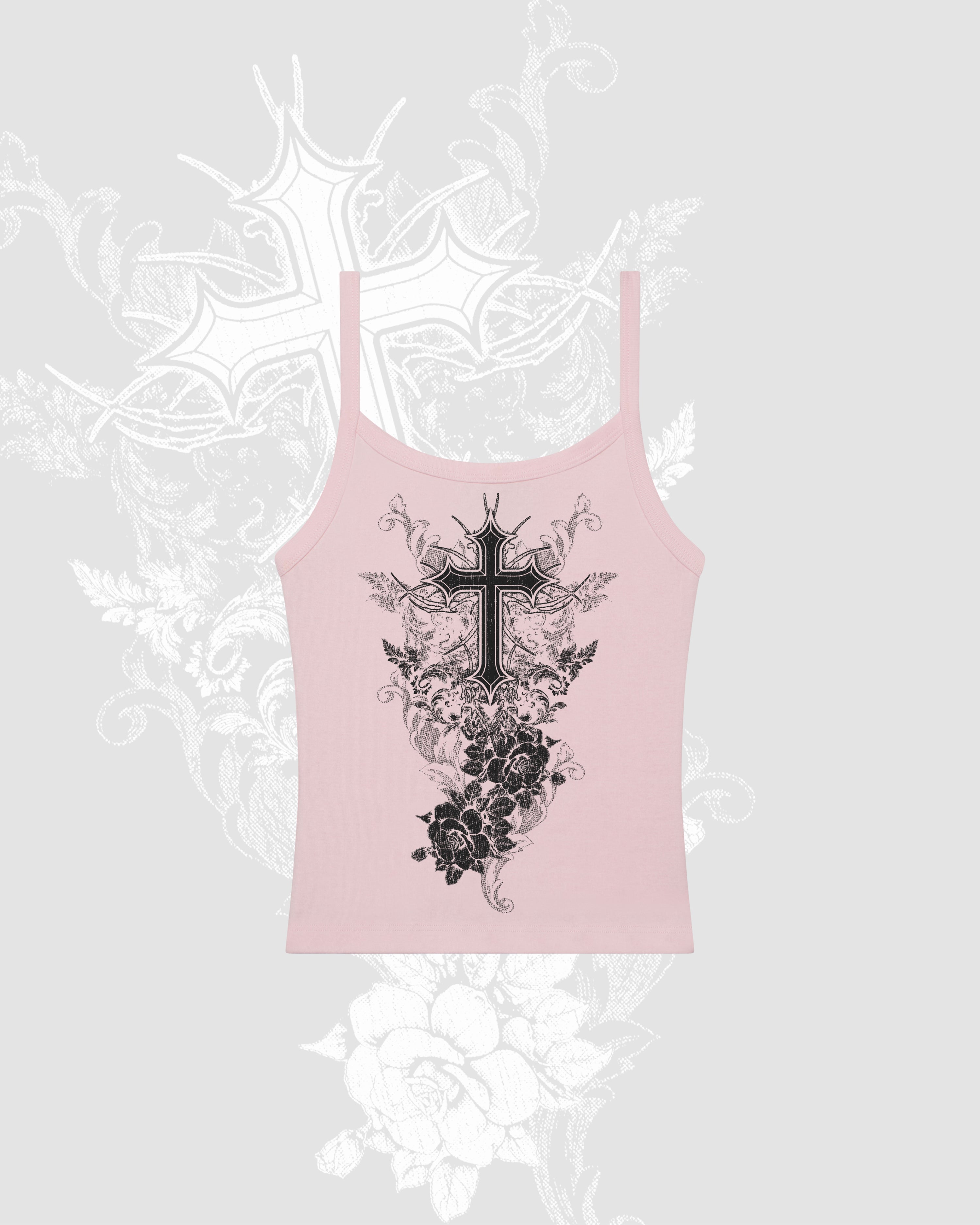 Floral Cross Pink Tank Top