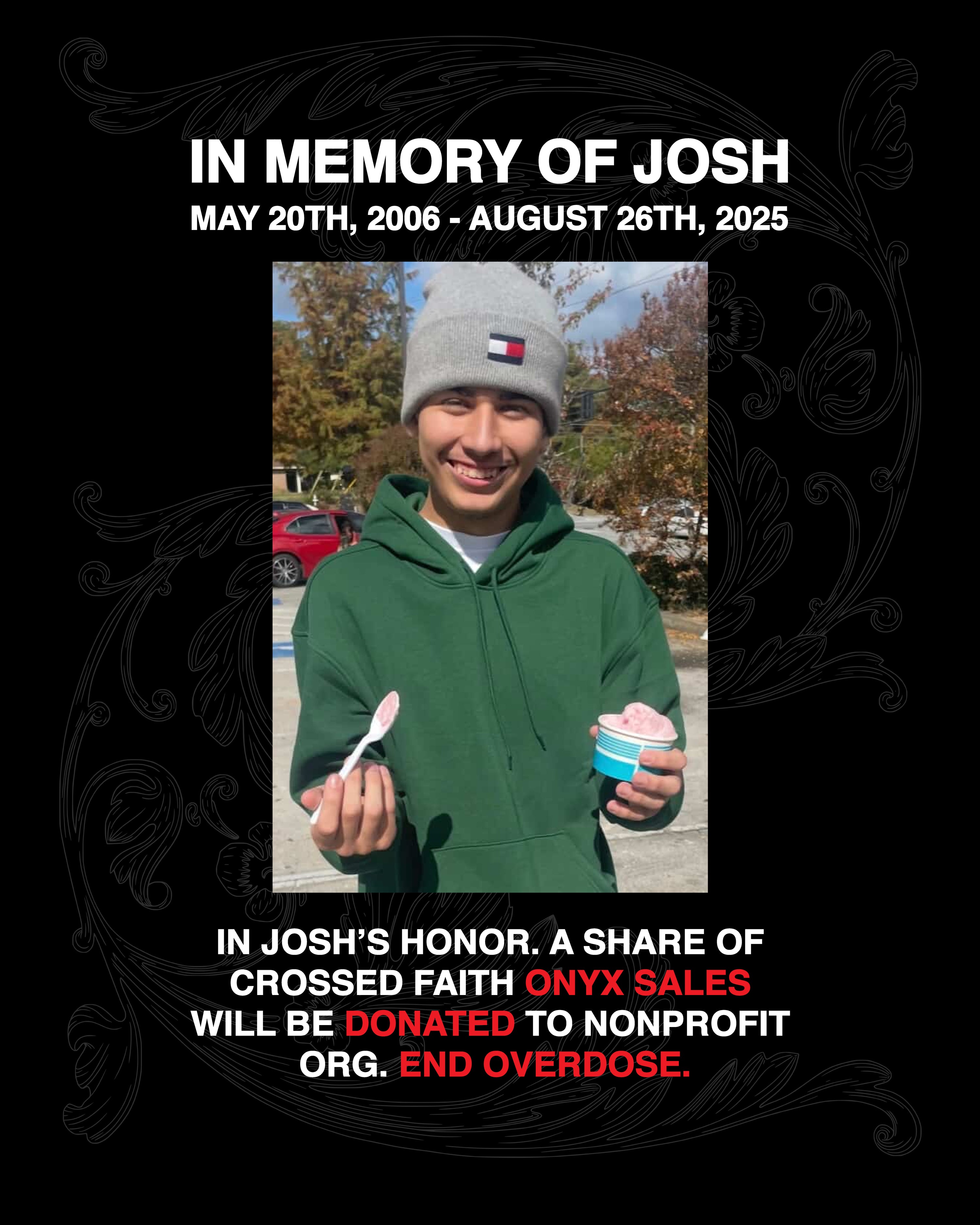 Crossed Faith Pendant Onyx (In Honor of Josh)